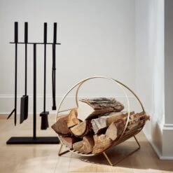 Chord Antique Brass Log Holder -Home Decor Sale 4PieceMarionBlackFireplaceOC20 1x1