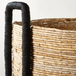 Aminah Woven Storage Basket With Black Handles -Home Decor Sale AminahNatWvnBsktWHndlAV2SHS23