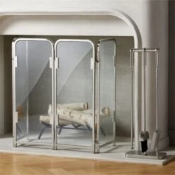 3-Piece Amos Polished Nickel Fireplace Tools -Home Decor Sale AmosPlshdNklFireplaceGroupFHF21 1