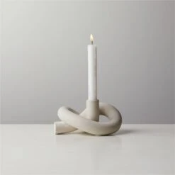 Asha Speckled Cement Knotted Taper Candle Holder -Home Decor Sale AshaTaperHolderAVSHS21
