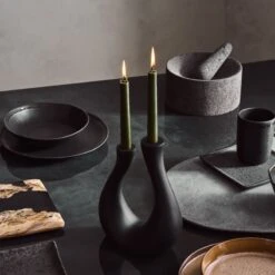 Uri Matte Black Cement Taper Candle Holder -Home Decor Sale CB2FA23 09A V3