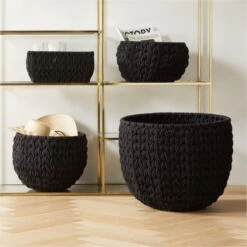 Conway Rectangular Black Cotton Storage Basket Small -Home Decor Sale ConwayBasketBlackGroupFHS22