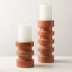 Dev Red Travertine Candle Holders