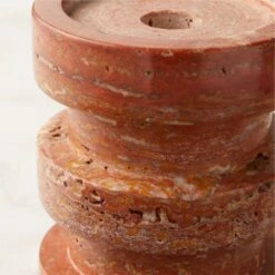 Dev Red Travertine Candle Holders -Home Decor Sale DevRedTrvrtnPillarHldrSmAV2SHS22