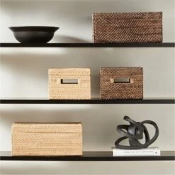 Emme Square Handwoven Espresso Rattan Storage Basket -Home Decor Sale EmmeBoxCollectionFHF22 1