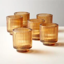 Ezra Amber Glass Tealight Candle Holders Set Of 6 9 Ezra Amber Glass Tealight Candle Holders Set Of 6 -Home Decor Sale EzraAmberTealightHolderS6ROF21