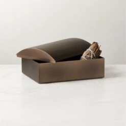 Finley Blackened Brass Storage Box With Lid Small -Home Decor Sale FinleyBrnzdSSBoxWLidSmROS23