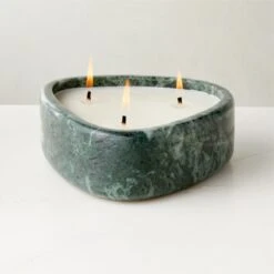 Green Marble Candle Bowl -Home Decor Sale GreenMrblCandleBowlROS23