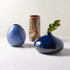 Azure Round Blue Ceramic Vase -Home Decor Sale GroupAzureSteeleNGravityFHS23 1