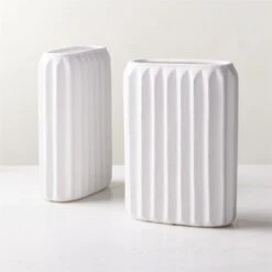 Jessa Rectangular Ribbed White Vase -Home Decor Sale JessWhtTxtrdVaseAV2SHS23