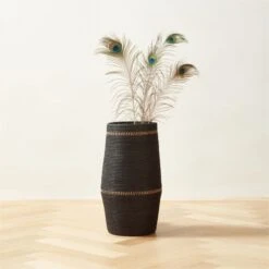 Korin Black Rattan Decorative Basket Small -Home Decor Sale KorinRttnBkTallBasketSmROF23