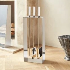 Maddox Polished Stainless Steel And Acrylic Fireplace Tools Set Of 3