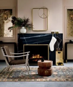 Antique Brass Fireplace Screen -Home Decor Sale ParlayDoveGreyLeatherLoungeOC18