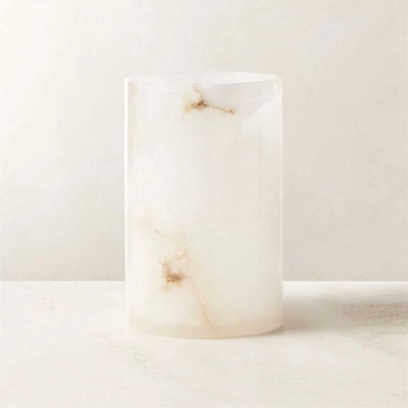 Poe White Alabaster Pillar Candle Holder Small 2 Poe White Alabaster Pillar Candle Holder Small