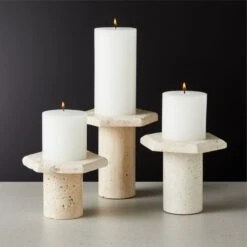 Roca Travertine Pillar Candle Stands