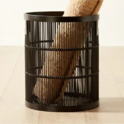 Ronan Black Bamboo Storage Basket Small 8 Ronan Black Bamboo Storage Basket Small -Home Decor Sale RonanBlkBasketWHndlsSmAVSHF22
