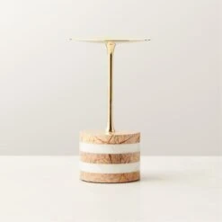 Stacked Marble And Brass Pillar Candle Holder Small