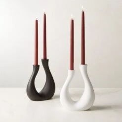 Uri Matte Black Cement Taper Candle Holder -Home Decor Sale UriTaperHolderCollectionAVFHF23 1