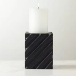Zeke Blackened Teak Pillar Candle Holder Small -Home Decor Sale ZekeBkdTeakPllrHolderSmROS23